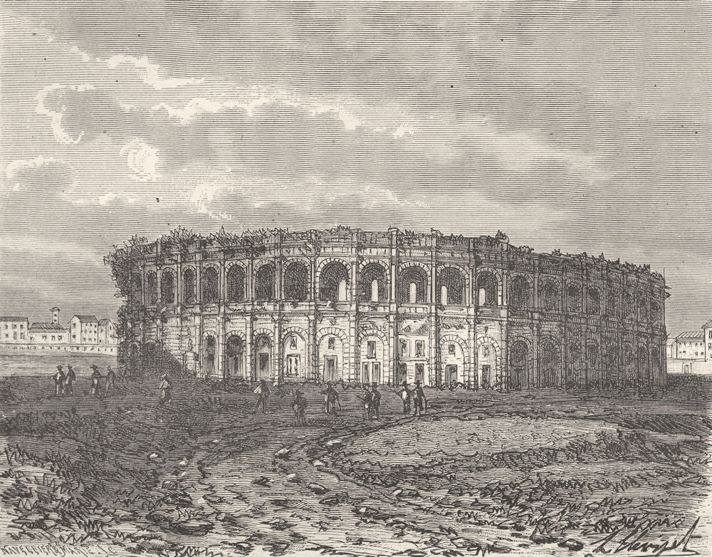 GARD. Arenes de Nimes 1881 old antique vintage print picture